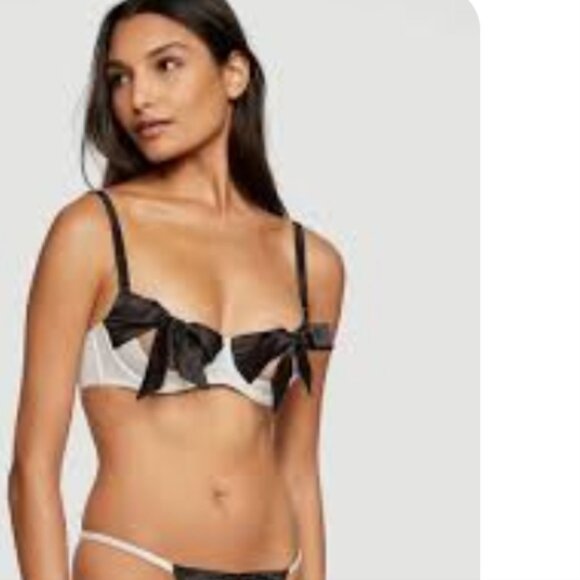 Victoria's Secret Dream Angels Satin Unlined Black Tie Bow Balconette Bra Small - Picture 2 of 3